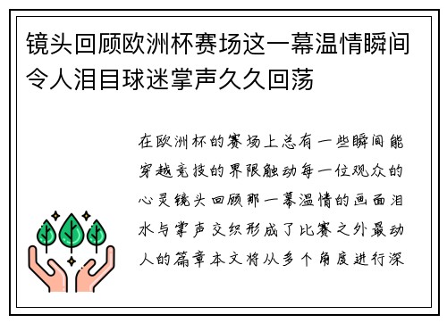 镜头回顾欧洲杯赛场这一幕温情瞬间令人泪目球迷掌声久久回荡
